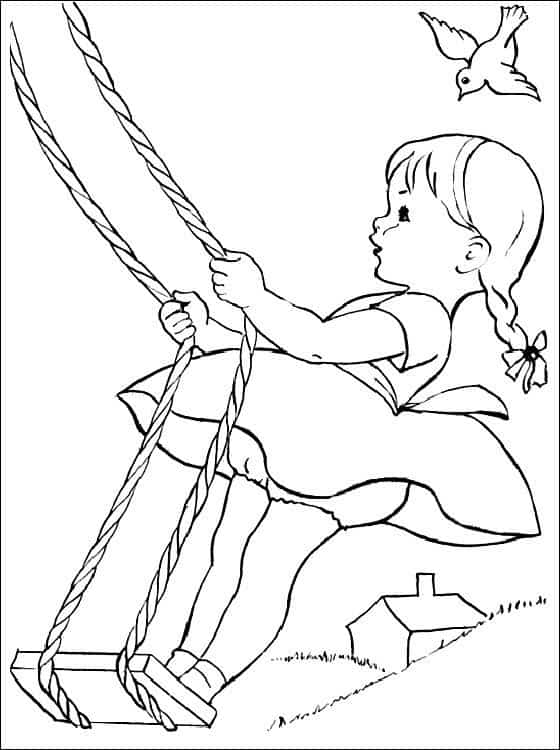 desenho de menina no balanço para colorir