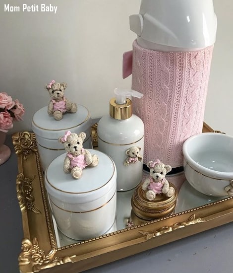 kit higiene de porcelana decorado com ursinhas