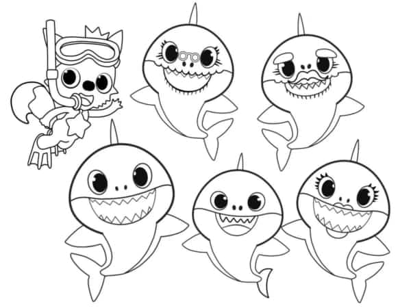 desenho simples familia baby shark para pintar