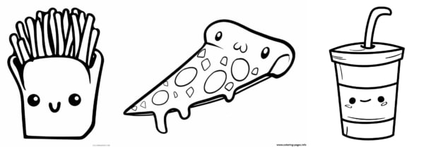 desenho de batata frita pizza e refrigerante