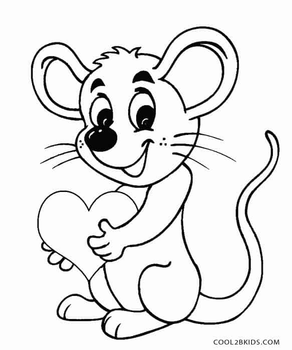 desenho de rato com coracao para imprimir e pintar
