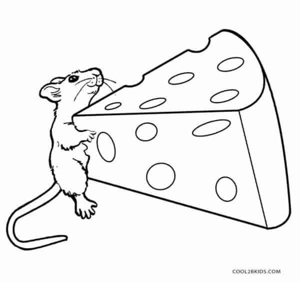desenho para colorir de rato com queijo