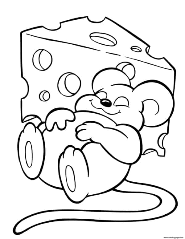 desenho divertido de rato com queijo para colorir