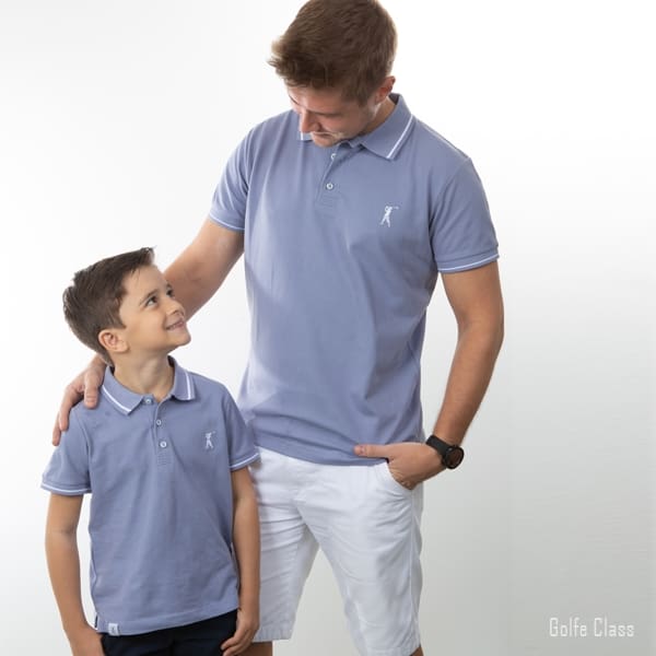 pai e filho com camisa polo e bermuda
