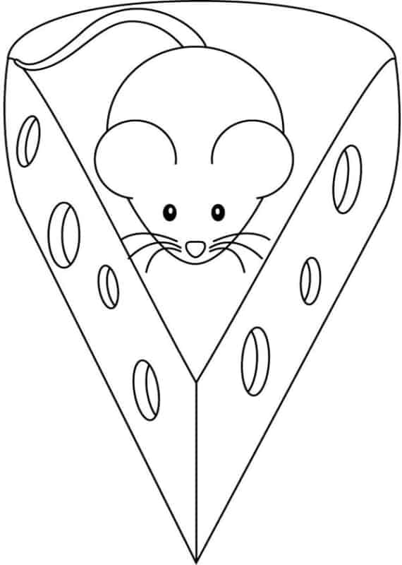 desenho simples de rato com queijo para imprimir e pintar