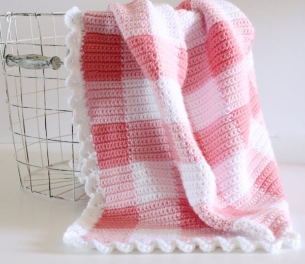 manta para bebe em croche rosa e branco