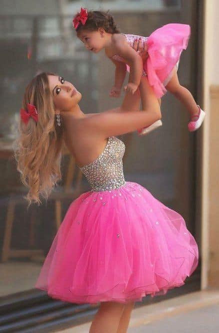 vestido de festa rosa rodado mae e filha