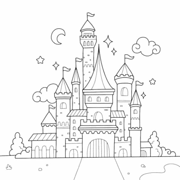 23 desenho de castelo com varias torres para colorir