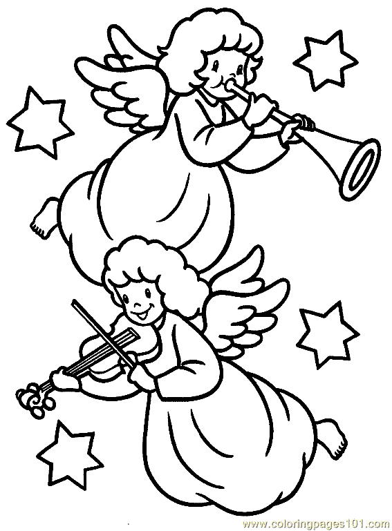 11 desenhos de anjos com instrumentos musicais para colorir