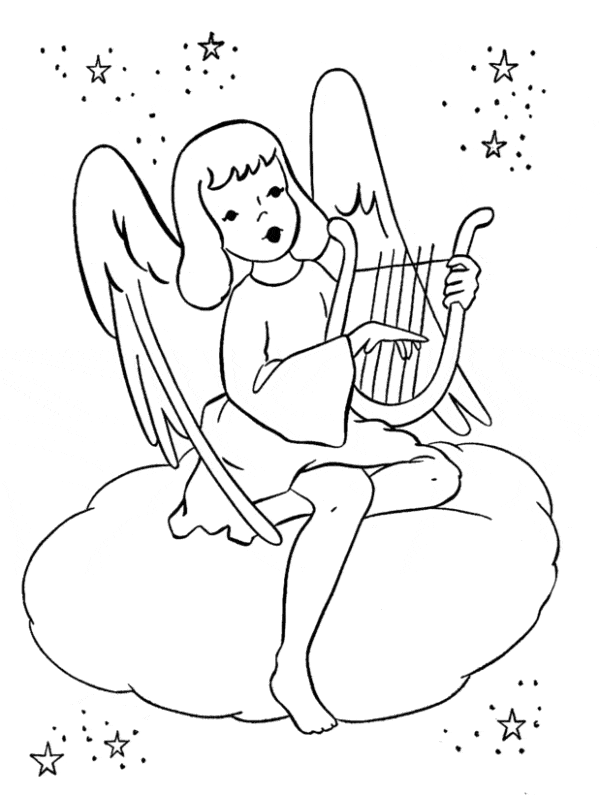 16 desenho de anjo tocando harpa para imprimir