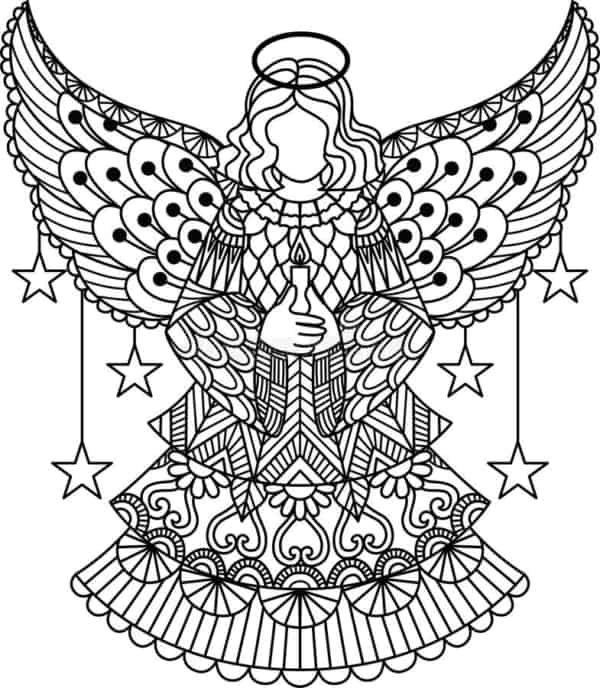 23 desenho de anjo com asas grandes para colorir