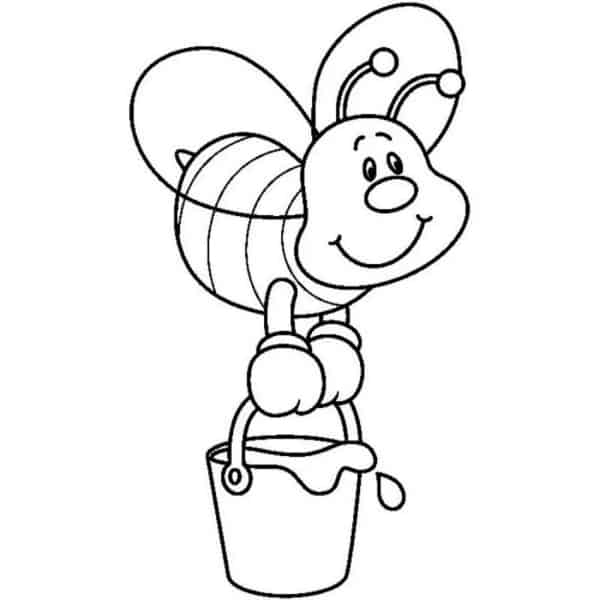 42 desenho de abelha com balde de mel para colorir