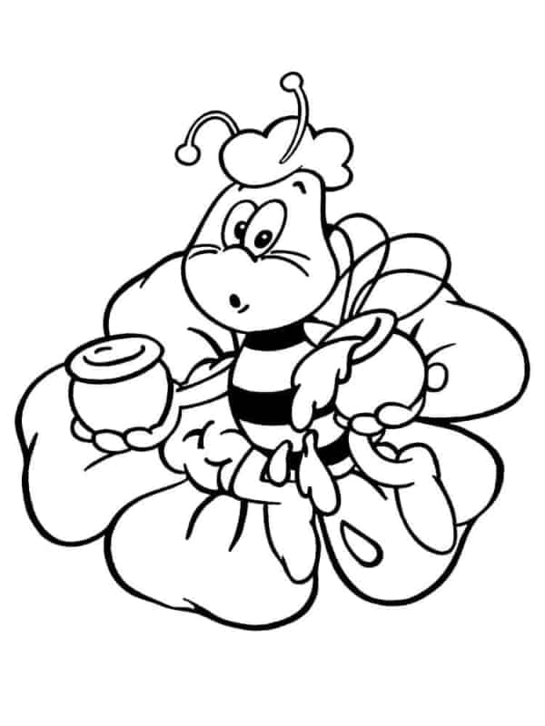 46 desenho para pintar de abelha com potes de mel