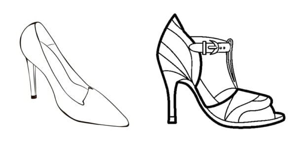 7 desenhos de sapatos femininos para colorir