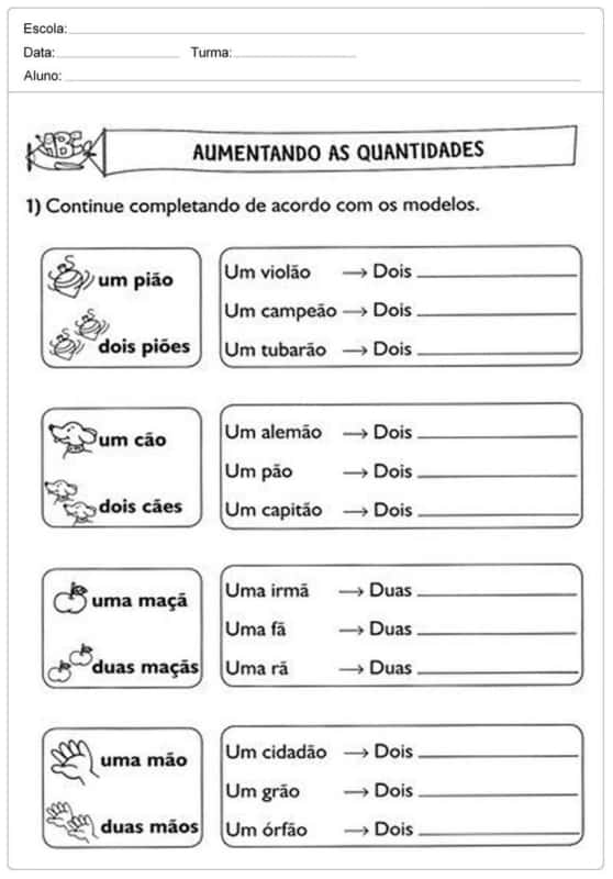 8 atividade de portugues para aprender plurar 2 ano