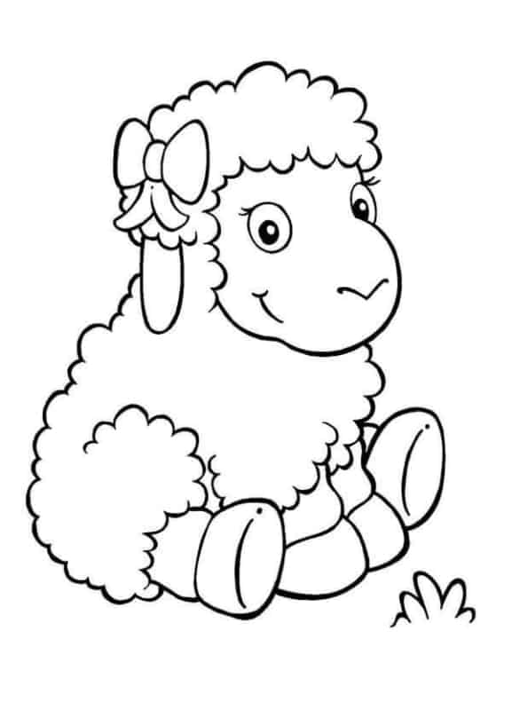 14 desenho de ovelha com laco para colorir