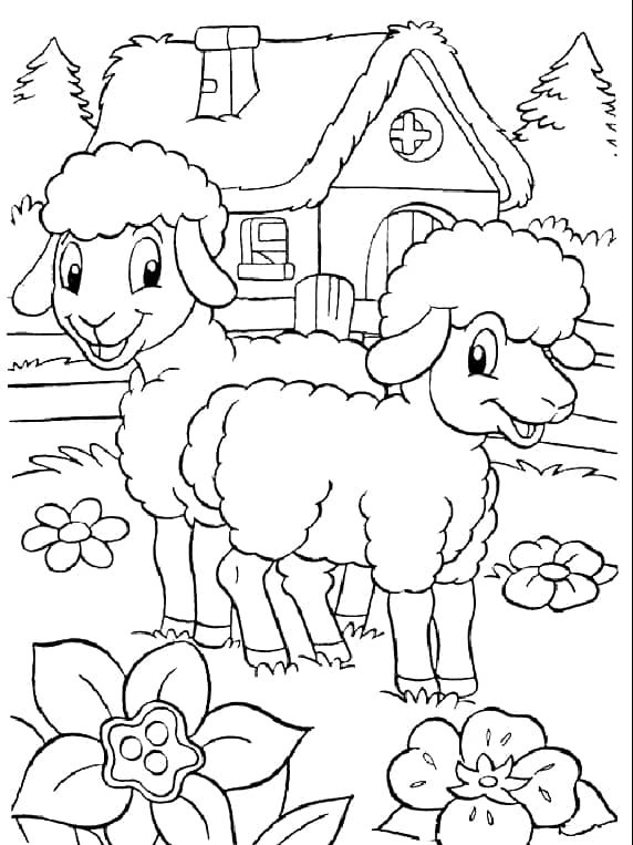 26 ovelhinhas no campo para colorir