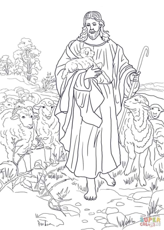 10 atividade para colorir de Jesus com ovelhas