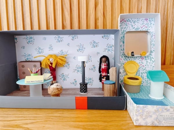 16 casinha de boneca simples com caixa de sapato