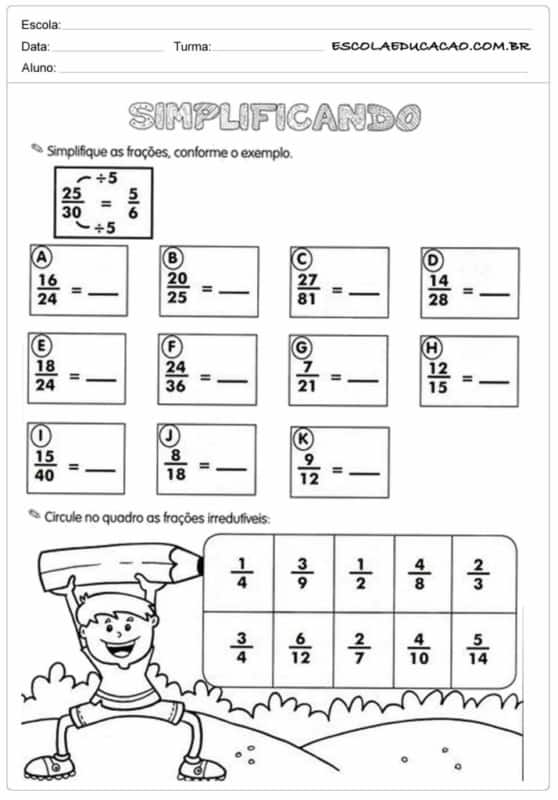 Simplificação de fração Quinto Ano