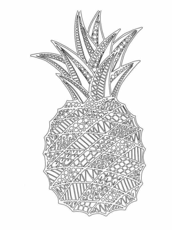 21 desenho de abacaxi com detalhes para colorir