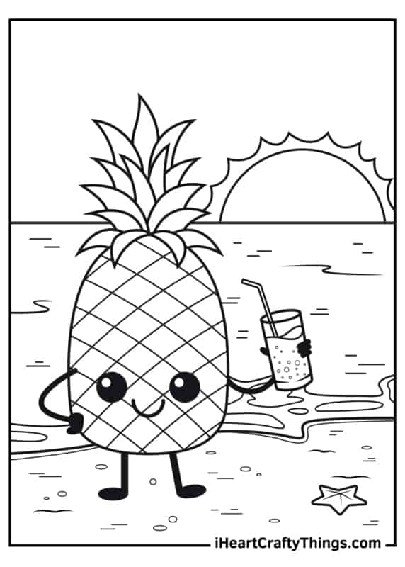 4 desenho divertido de abacaxi para colorir