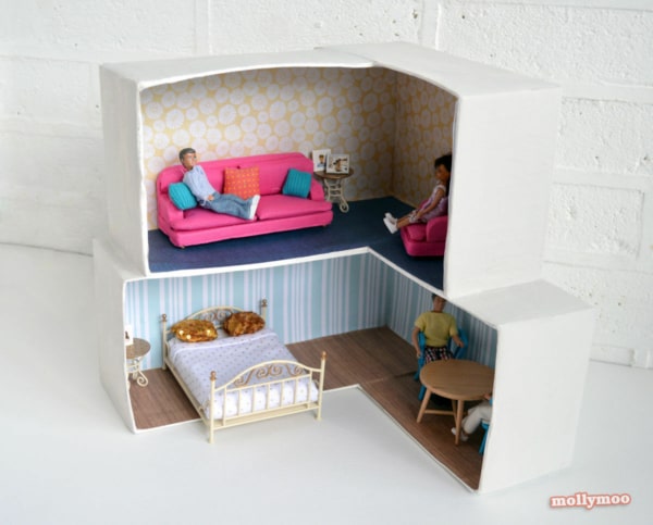 8 casa simples de boneca feita com caixas de papelao