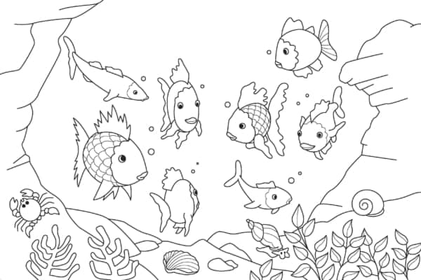 22 desenho com peixes no fundo do mar