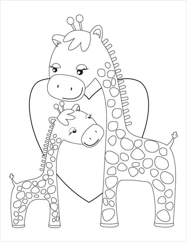 52 desenho fofo de girafa com filhote para colorir