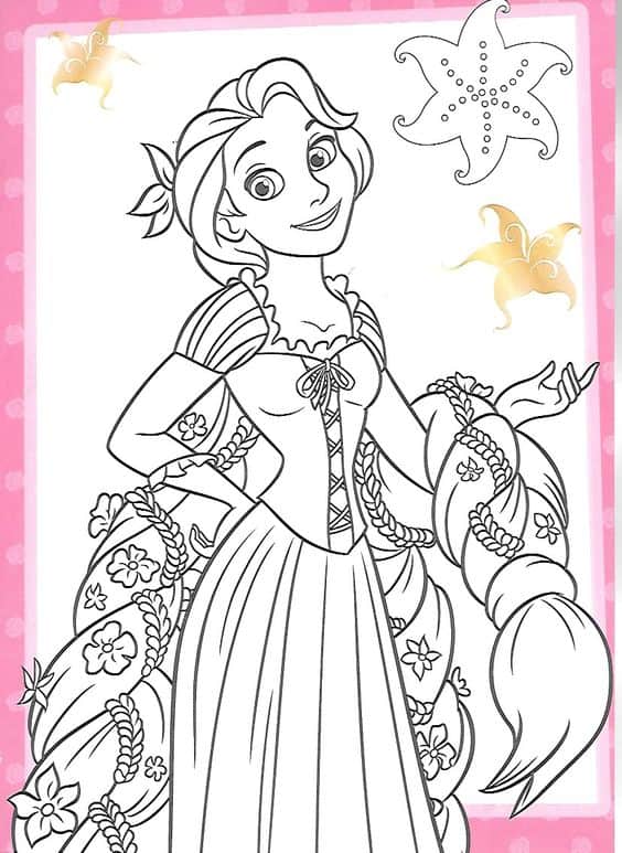 Desenho criativo da Rapunzel para colorir