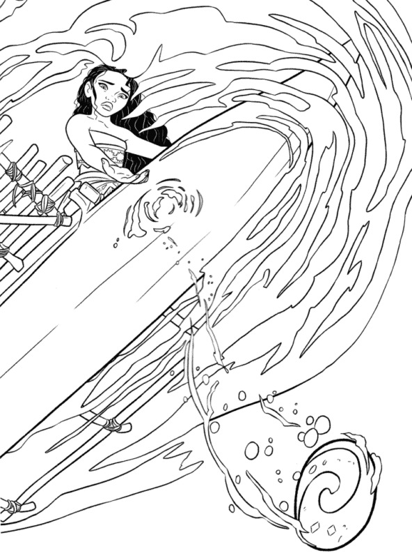 Moana adulta no mar para colorir Fonte Imagens e Moldes