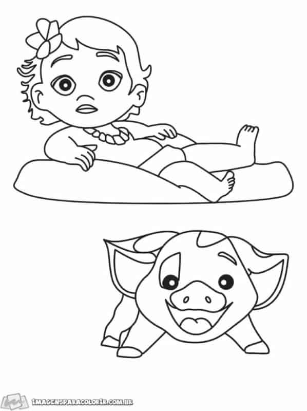 Moana baby e porquinho para colorir Fonte Imagens para colorir