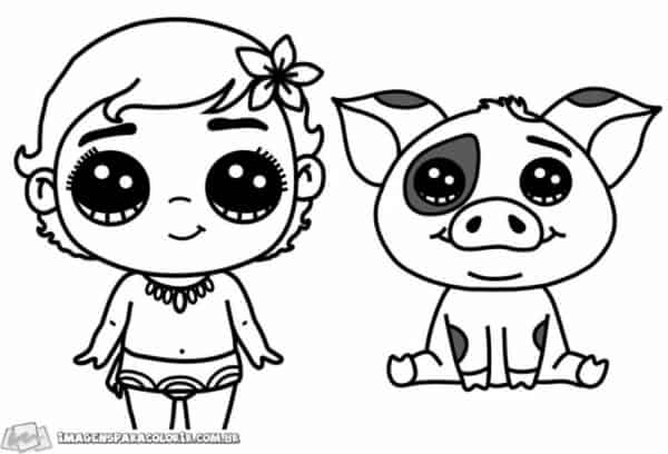 Moana e porquinho baby para colorir Fonte Imagens para Colorir