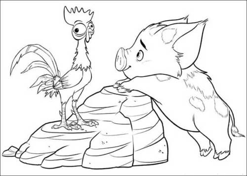 Porquinho e galinho da Moana para pintar Fonte Colorindo org