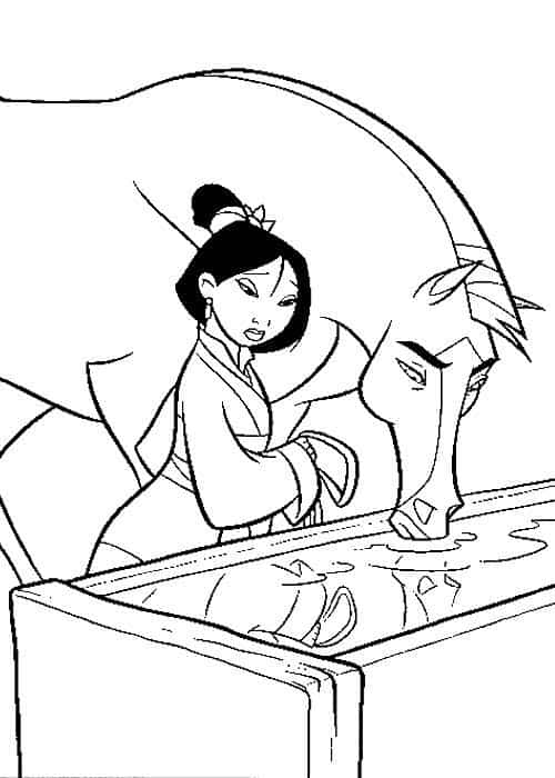 Mulan e seu cavalo para colorir Fonte Pinterest