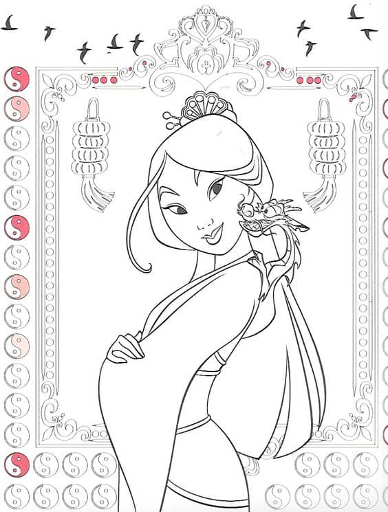 Mulan e seu companheiro Mushu para colorir Fonte Pinterest