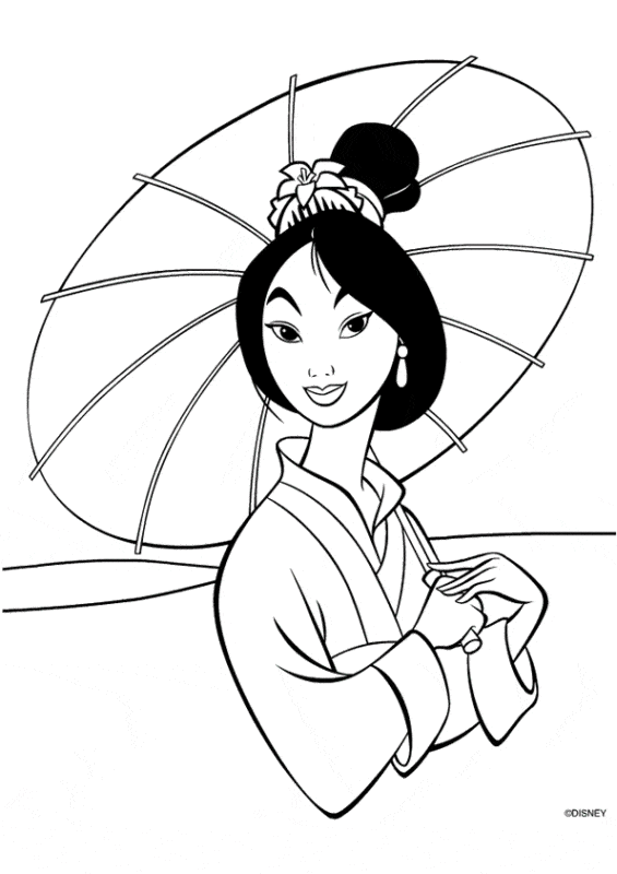 Mulan vestida de gueixa para colorir Fonte Pinterest