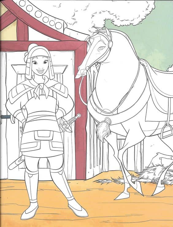 Outra ideia de Mulan para colorir com seu cavalo Fonte Pinterest