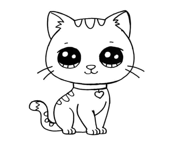 10 Desenhos de Gatos Kawaii para Imprimir e Colorir