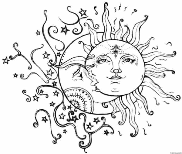 20 desenho de lua e sol para colorir Turkau