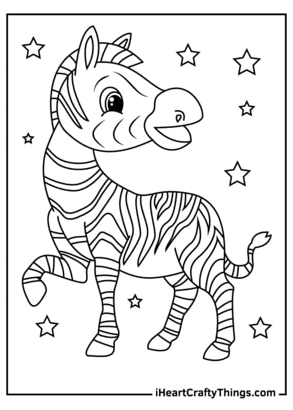 Livro para colorir desenho centrado kawaii zebra