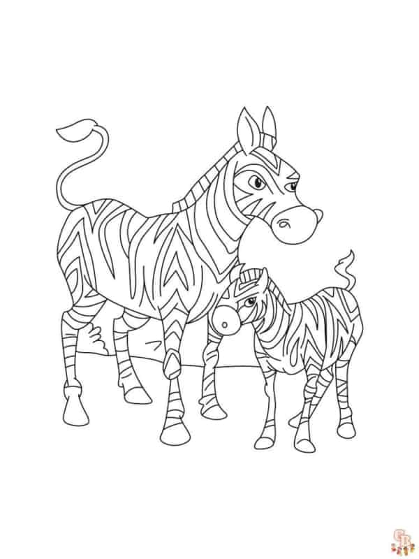 5 desenho de zebra com filhote para colorir GBcoloring