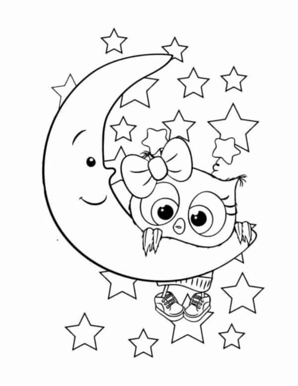 56 desenho de lua com corujinha para colorir Smart Story