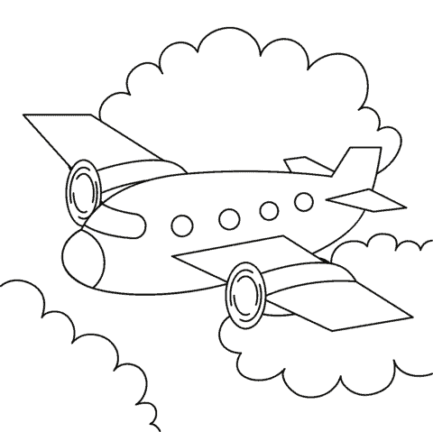 Aviao para colorir nas nuvens