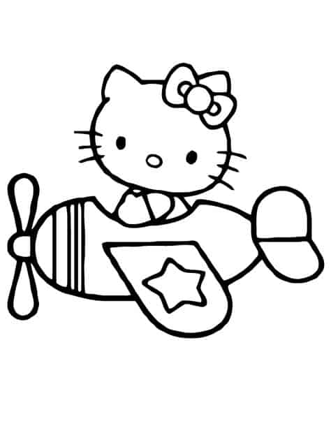 desenho de aviao para colorir Hello Kitty