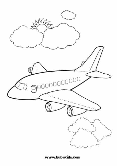 desenho de aviao para colorir com nuvens
