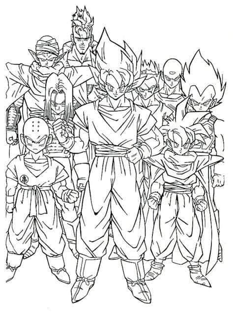 Goku e seus amigos para pintar