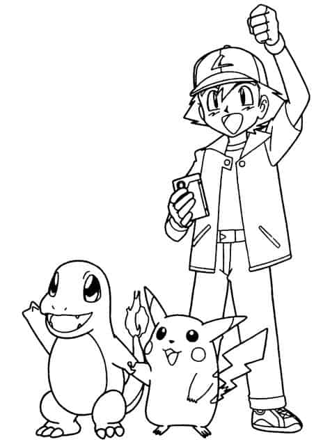 Pikachu com Ash e Charmander