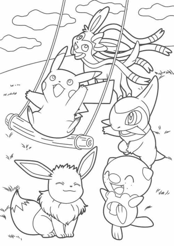 Pikachu com amigos Pokemon