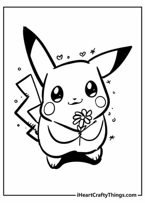 Pikachu para colorir com flor